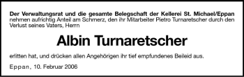 Traueranzeige von Albino Turnaretscher von Dolomiten