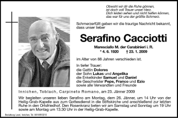 Traueranzeige von Serafino Cacciotti von Dolomiten