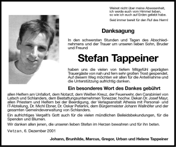 Traueranzeige von Stefan Tappeiner von Dolomiten