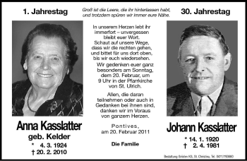 Traueranzeige von Anna Kasslatter von Dolomiten