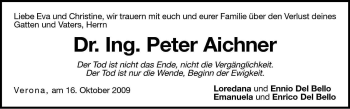 Traueranzeige von Peter Paul Aichner von Dolomiten