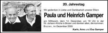 Traueranzeige von Paula und Heinrich Gamper von Dolomiten