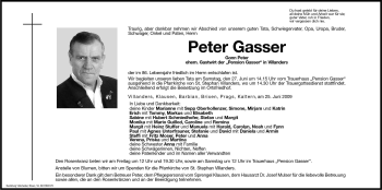 Traueranzeige von Peter Gasser von Dolomiten