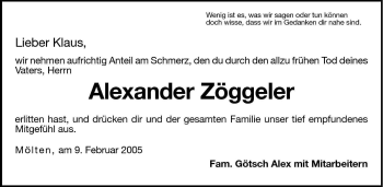 Traueranzeige von Alexander Zöggeler von Dolomiten