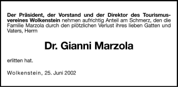 Traueranzeige von Gianni Marzola von Dolomiten