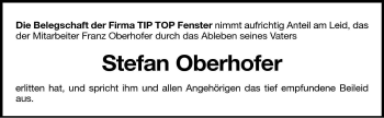 Traueranzeige von Stefan Oberhofer von Dolomiten