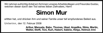 Traueranzeige von Simon Mur von Dolomiten