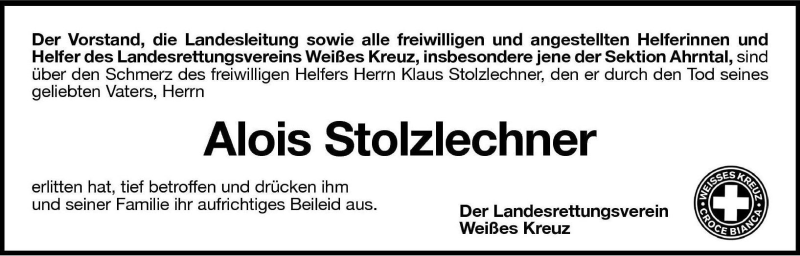  Traueranzeige für Alois Stolzlechner vom 09.11.2007 aus Dolomiten