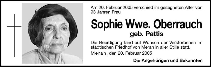  Traueranzeige für Sophie Oberrauch vom 25.02.2005 aus Dolomiten