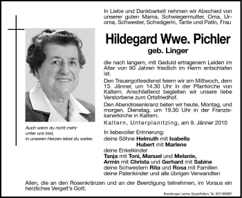 Traueranzeige von Hildegard Pichler von Dolomiten