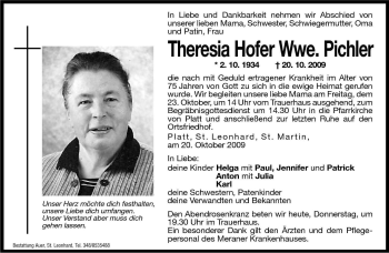 Traueranzeige von Theresia Pichler von Dolomiten