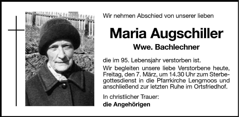  Traueranzeige für Maria Augschiller vom 07.03.2003 aus Dolomiten