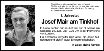 Traueranzeige von Josef Mair am Tinkhof von Dolomiten