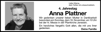 Traueranzeige von Anna Plattner von Dolomiten