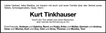 Traueranzeige von Kurt Tinkhauser von Dolomiten