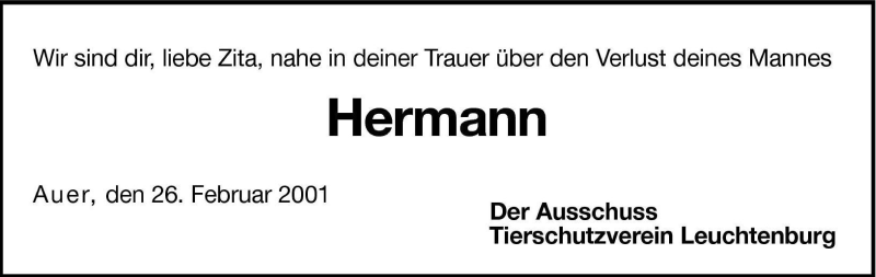  Traueranzeige für Hermann  vom 26.02.2001 aus Dolomiten