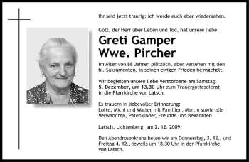 Traueranzeige von Greti Pircher von Dolomiten