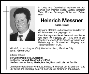 Traueranzeige von Heinrich Messner von Dolomiten