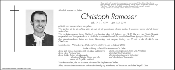 Traueranzeige von Christoph Ramoser von Dolomiten