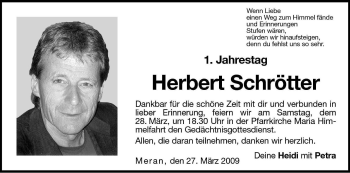 Traueranzeige von Herbert Schrötter von Dolomiten