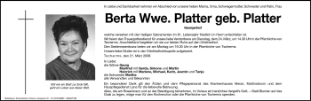 Traueranzeige von Berta Platter von Dolomiten