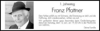 Traueranzeige von Franz Pfattner von Dolomiten