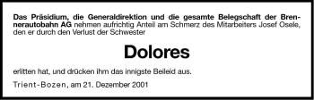 Traueranzeige von Dolores  von Dolomiten