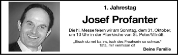 Traueranzeige von Josef Profanter von Dolomiten