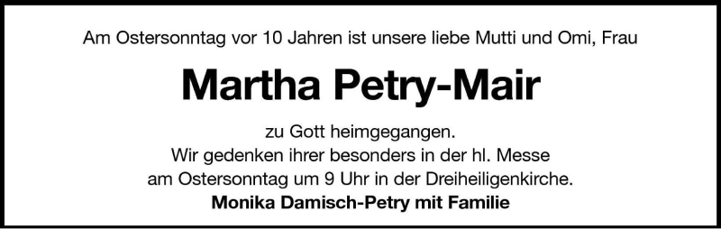  Traueranzeige für Martha Petry-Mair vom 29.03.2002 aus Dolomiten