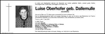 Traueranzeige von Luise Oberhofer von Dolomiten