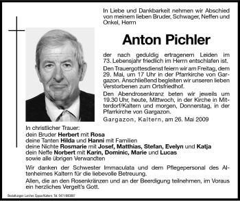 Traueranzeige von Anton Pichler von Dolomiten
