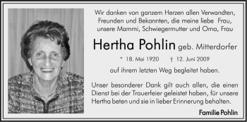 Traueranzeige von Hertha Pohlin von Dolomiten
