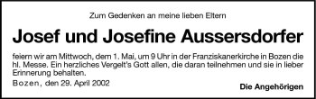 Traueranzeige von Josefine Aussersdorfer von Dolomiten