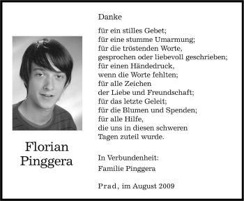 Traueranzeige von Florian Pinggera von Dolomiten