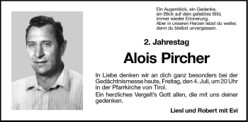 Traueranzeige von Alois Pircher von Dolomiten