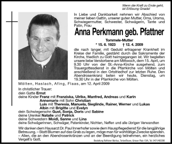 Traueranzeige von Anna Perkmann von Dolomiten