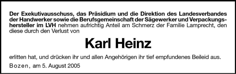  Traueranzeige für Karl Heinz  vom 06.08.2005 aus Dolomiten