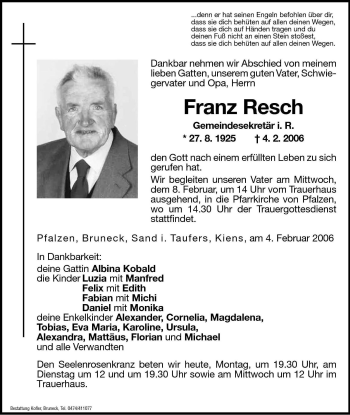 Traueranzeigen Von Franz Resch | Trauer.bz