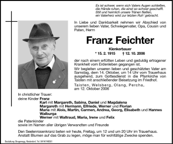 Traueranzeige von Franz Feichter von Dolomiten