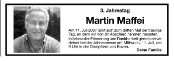 Traueranzeige von Martin Maffei von Dolomiten