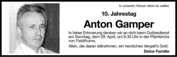 Traueranzeige von Anton Gamper von Dolomiten