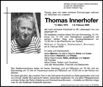 Traueranzeige von Thomas Innerhofer von Dolomiten