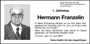 Traueranzeige von Hermann Franzelin von Dolomiten