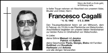 Traueranzeige von Francesco Cagalli von Dolomiten