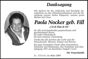 Traueranzeige von Paola Nocker von Dolomiten
