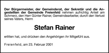 Traueranzeige von Stefan Rainer von Dolomiten