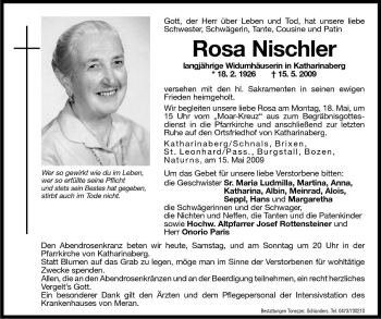 Traueranzeige von Rosa Nischler von Dolomiten