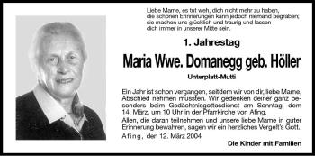 Traueranzeige von Maria Domanegg von Dolomiten