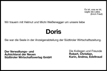 Traueranzeige von Doris  von Dolomiten