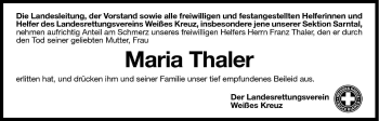 Traueranzeige von Maria Thaler von Dolomiten